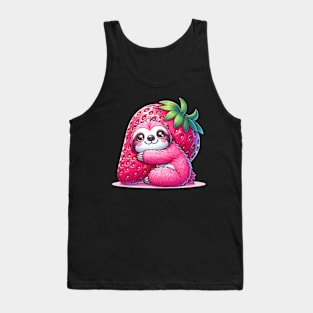 Pink Sloth Hugging a Strawberry Cute Kawaii Animal Tank Top